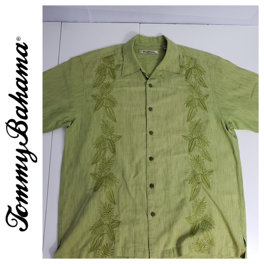 Tommy Bahama Linen Large Green Embroidered Hawaii